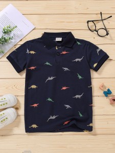 Toddler Boys Cartoon Dinosaur Print Polo Shirt