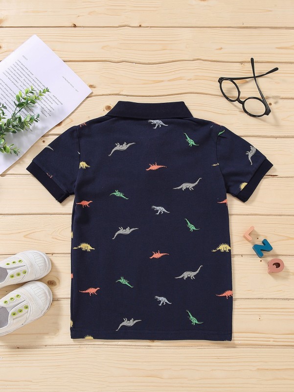 Toddler Boys Cartoon Dinosaur Print Polo Shirt