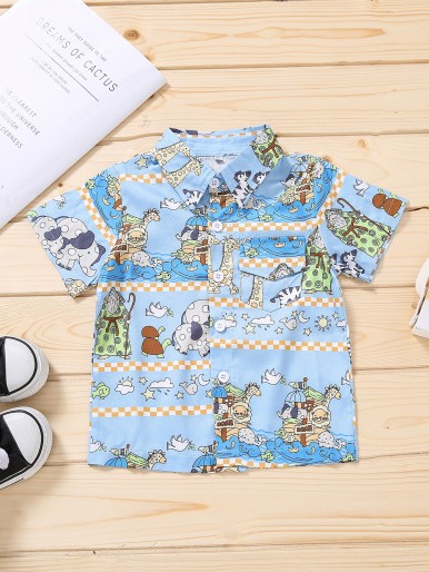 Toddler Boys Cartoon Graphic Button Through Shirt