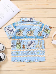 Toddler Boys Cartoon Graphic Button Through Shirt