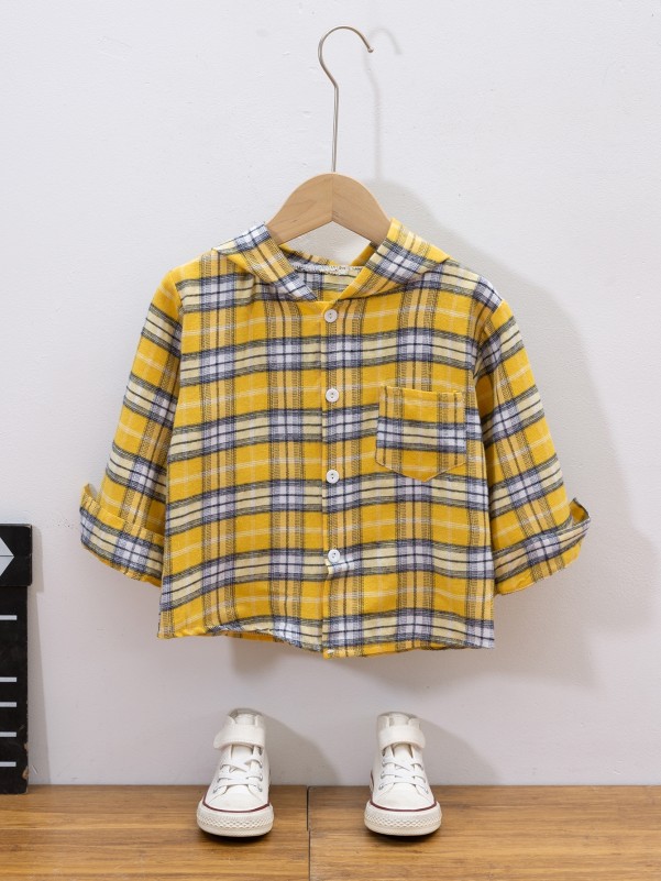 Toddler Boys Plaid Hooded Shirt