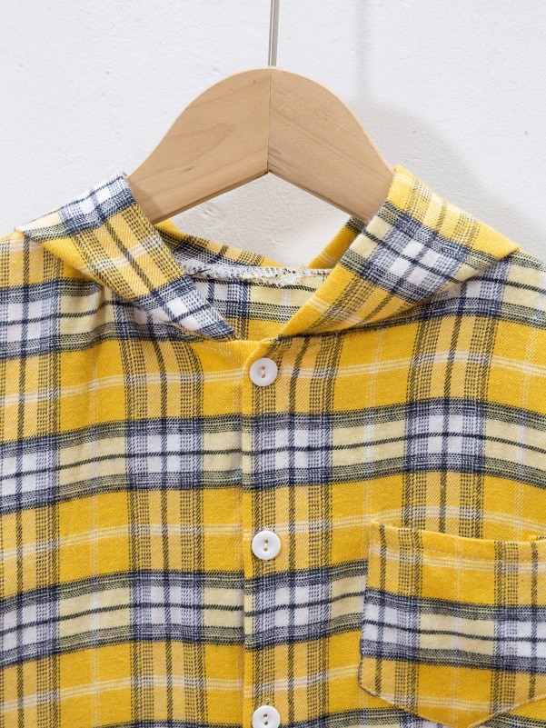 Toddler Boys Plaid Hooded Shirt