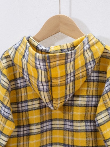 Toddler Boys Plaid Hooded Shirt