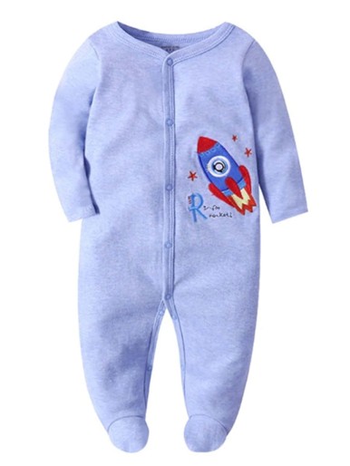 Baby Boy Rocket Embroidery Sleep Jumpsuit