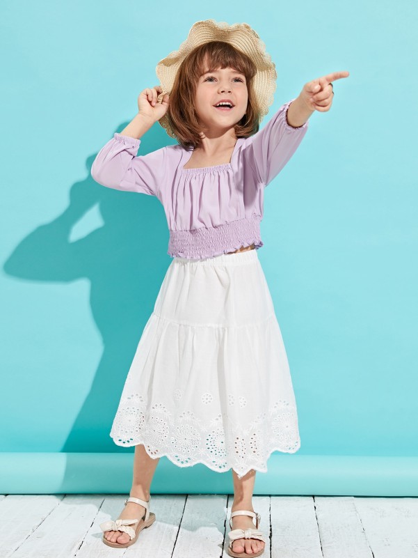 Toddler Girls Eyelet Embroidery Scallop Skirt