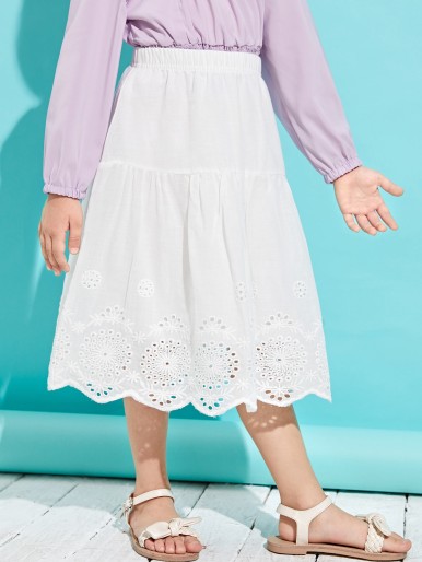 Toddler Girls Eyelet Embroidery Scallop Skirt