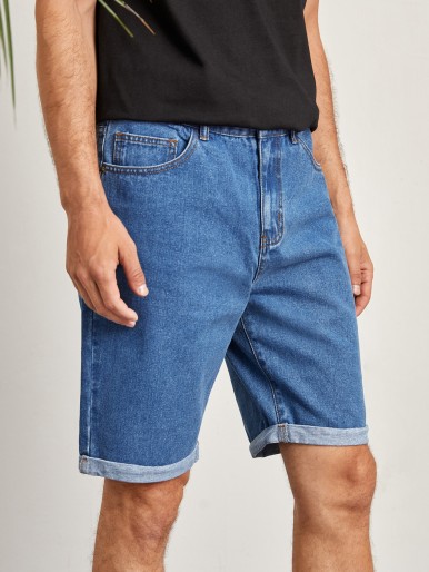 SHEIN Men Roll Up Hem Denim Shorts