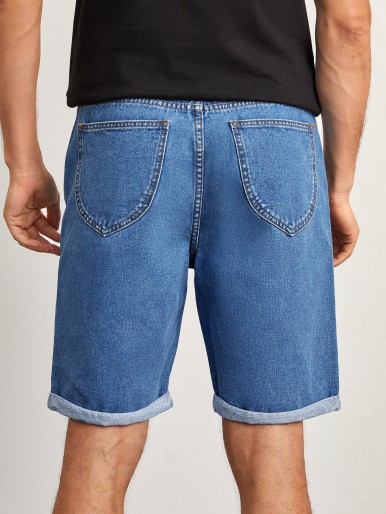 SHEIN Men Roll Up Hem Denim Shorts