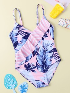 Toddler Girls Tropical Print Ruffle One Piece Swimsuit