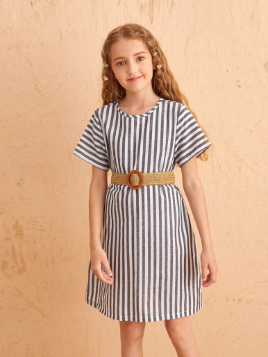 Girls Striped Tunic Dress With Belt