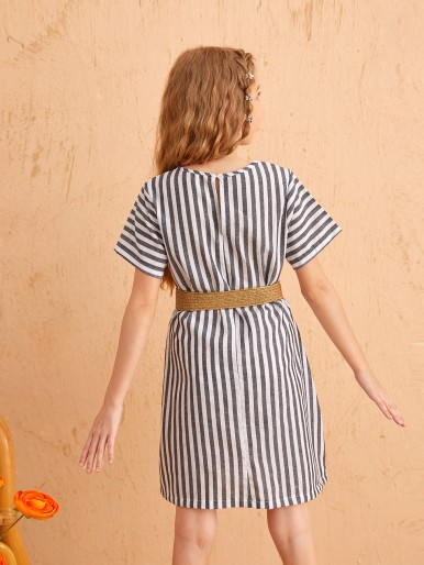 Girls Striped Tunic Dress With Belt