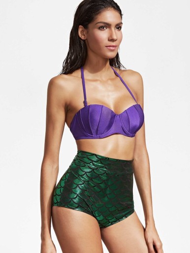 Halter Top With Scale Print High Waist Bikini