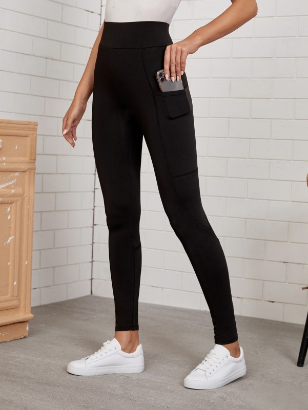 SHEIN Solid Leggings With Phone Pocket