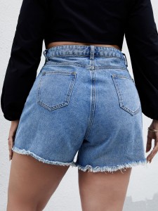 Plus Ripped Raw Hem Denim Shorts