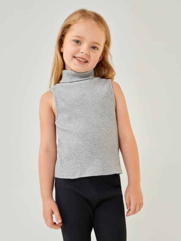 SHEIN BASICS Toddler Girls Cotton Stand Collar Tank Top