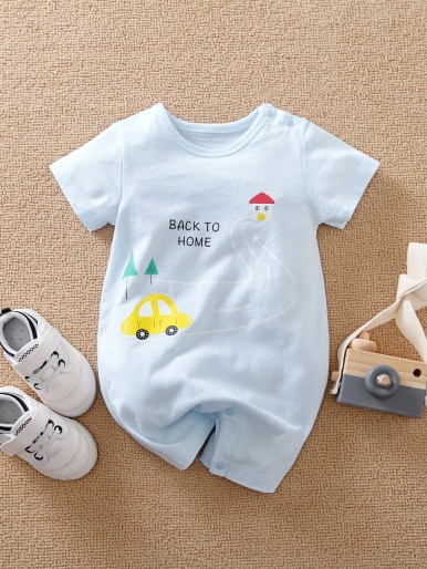 Yierying Baby Boy Cartoon & Slogan Graphic Romper