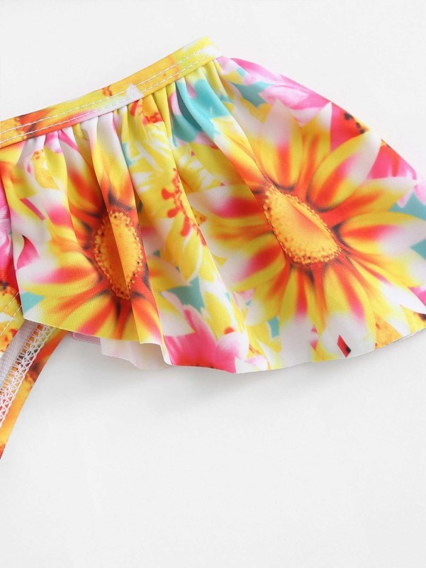 Applique Strap Top With Flounce Floral Bikini