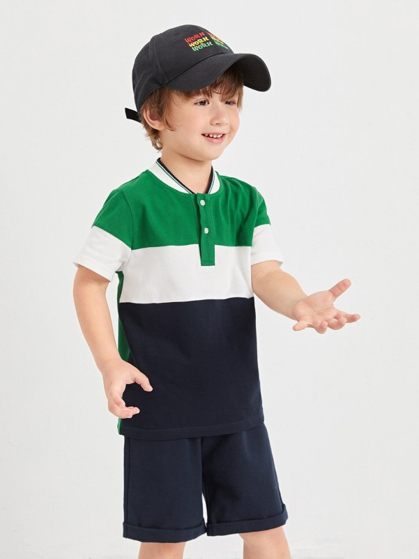 SHEIN Toddler Boys Color-block Baseball Collar Polo Shirt