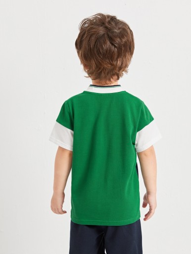 SHEIN Toddler Boys Color-block Baseball Collar Polo Shirt