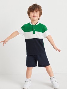 SHEIN Toddler Boys Color-block Baseball Collar Polo Shirt