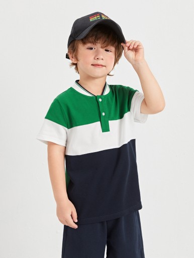 SHEIN Toddler Boys Color-block Baseball Collar Polo Shirt