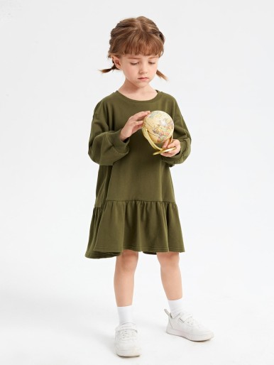 SHEIN Toddler Girls Drop Shoulder Ruffle Hem Sweatshirt Dress