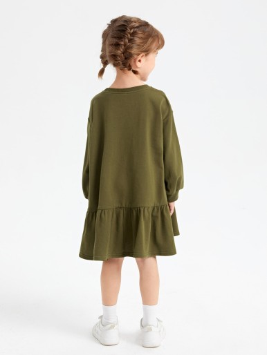 SHEIN Toddler Girls Drop Shoulder Ruffle Hem Sweatshirt Dress
