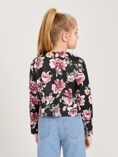 SHEIN Girls Floral Print Crop Jacket