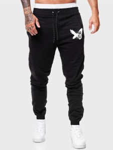 ROMWE Guys Butterfly Graphic Drawstring Sweatpants