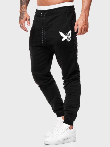 ROMWE Guys Butterfly Graphic Drawstring Sweatpants