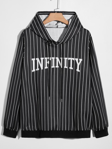 Men Striped And Letter Graphic Hoodie