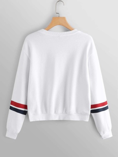 Drop Shoulder Contrast Striped Side Sweatshirt