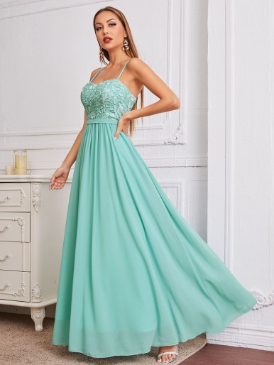 Contrast Lace Zip Back Maxi Prom Dress