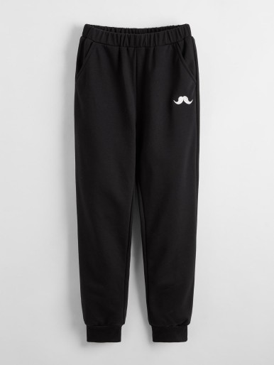 SHEIN Boys Moustache Print Sweatpants