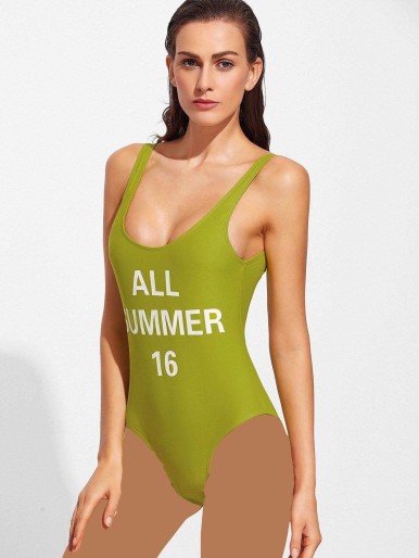 Letter Print One Piece Swimwear