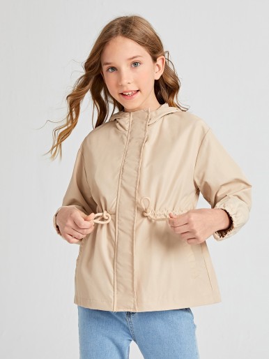 SHEIN BASICS Girls Drawstring Hooded Jacket