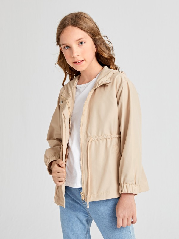 SHEIN BASICS Girls Drawstring Hooded Jacket