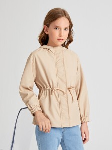 SHEIN BASICS Girls Drawstring Hooded Jacket