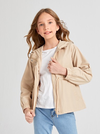 SHEIN BASICS Girls Drawstring Hooded Jacket