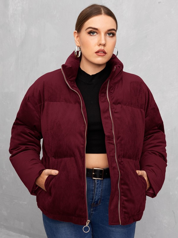 SHEIN Plus O-ring Zipper Front Cord Puffer Jacket