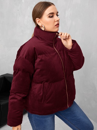 SHEIN Plus O-ring Zipper Front Cord Puffer Jacket