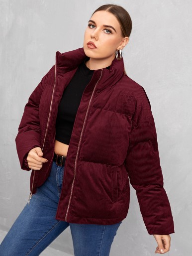 SHEIN Plus O-ring Zipper Front Cord Puffer Jacket