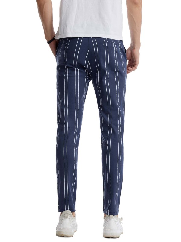 Men Striped Print Zipper Fly Pants