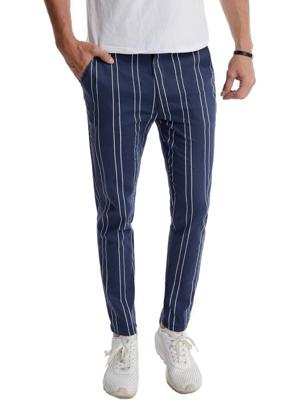 Men Striped Print Zipper Fly Pants