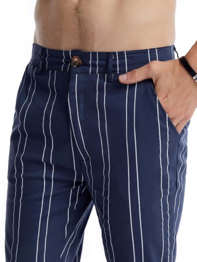 Men Striped Print Zipper Fly Pants