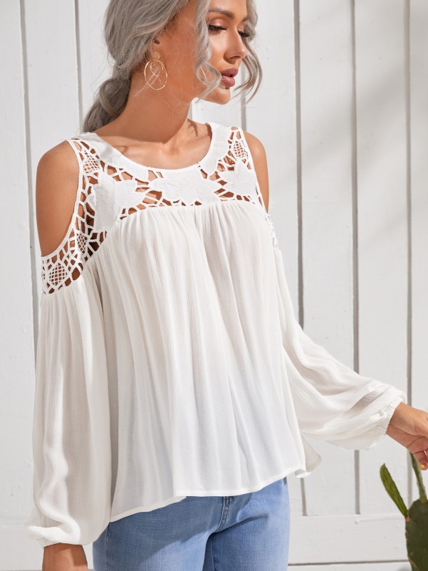 SHEIN, Tops, Contrast Guipure Lace Blouse