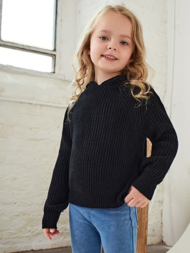 SHEIN Toddler Girls Rib-knit Hooded Sweater