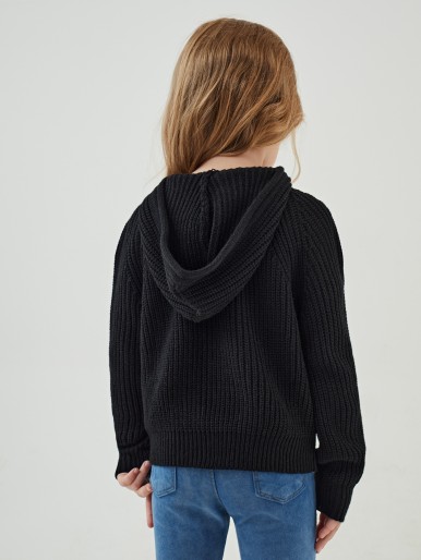 SHEIN Toddler Girls Rib-knit Hooded Sweater