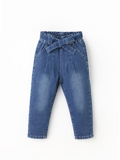 Toddler Girls Paperbag Waist Belted Jeans