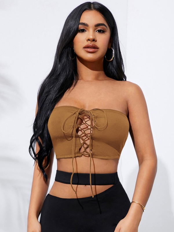 SHEIN Crocodile Embossed Faux Leather Bralette Top